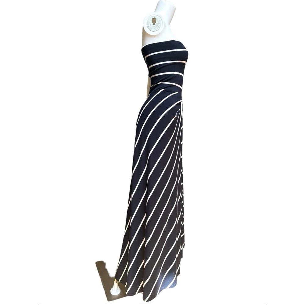 Navy and White Vintage Striped Strapless Maxi A-line Dress, S - Picture 2 of 7